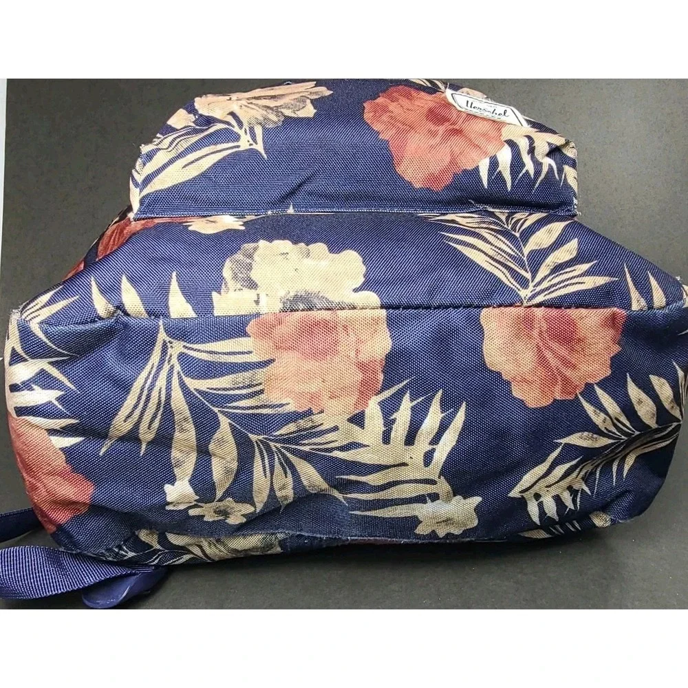 Herschel Supply Co. Backpack Floral Print Navy Blue Red Stripe Lining EUC